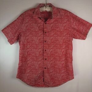 Robert Graham Mens Red Paisley Short Sleeve Button Down Shirt Classic Fit Medium